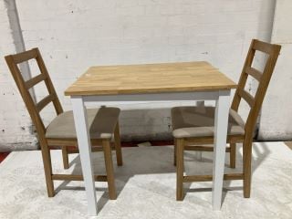 HALLOWOOD OAK TOP AND WHITE LEG SMALL DINING TABLE WITH 2 CHAIRS