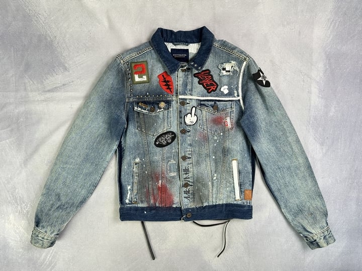 Scotch & Soda Amasterdams blauw Denim Jacket, Customised By AMS BLAUW  - Size L (VAT ONLY PAYABLE ON BUYERS PREMIUM)