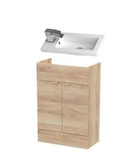 FUSION FITTED SQUARE COMPACT 1 TAP HOLE POLYMARBLE BASIN 500MM TO INCLUDE FUSION 500MM VANITY UNIT COMPACT - BLEACHED OAK - TOTAL LOT RRP £641