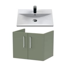 NUIE ARNO 500MM WALL HUNG 2-DOOR UNIT - SATIN GREEN TO INCLUDE FURNITURE THIN-EDGE CERAMIC BASIN 1 TAP HOLE 500MM - TOTAL LOT RRP £526