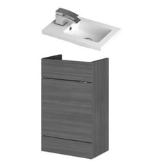 FUSION FITTED SQUARE COMPACT 1 TAP HOLE POLYMARBLE BASIN 400MM TO INCLUDE FUSION FITTED FLOOR STANDING 1 DOOR VANITY UNIT COMPACT 400MM - ANTHRACITE WOODGRAIN - TOTAL LOT RRP £568