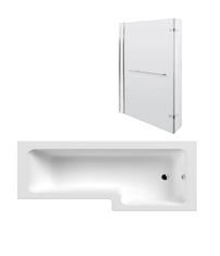 NUIE BATH SCREENS L-SHAPED BATH SCREEN HINGED WITH RAIL 6MM - POLISHED CHROME TO INCLUDE L SHAPE BATH SQUARE SHOWER BATH - TOTAL LOT RRP £882 (KERBSIDE PALLET DELIVERY)