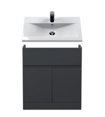 600MM FLOORSTANDING 2 DRAWER UNIT IN SATIN ANTHRACITE TO INCLUDE 610 X 390MM MID-EDGE BASIN WITH 1 TAP HOLE