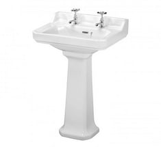 OLD LONDON RICHMOND 500MM BASIN 2 TAP HOLE WITH FULL PEDESTAL - TOTAL LOT RRP £218