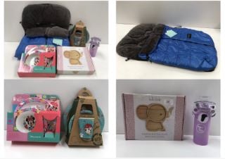 5 X BABY ITEMS INCLUDING BLUE AND GREY WINTER CAR SEAT COVER - LOCATION 37B.