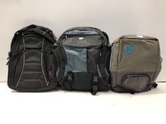 3 X BACKPACKS VARIOUS MODELS INCLUDING TARGUS-LOCATION 30B.