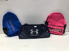 3 X BACKPACKS VARIOUS MODELS INCLUDING UNDER ARMOUR GYM BACKPACK-LOCATION 26B.