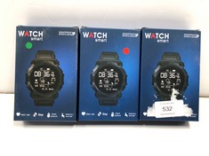 3 X SMARTWATCHES WITH BLUETOOTH, HEART RATE MONITOR, STEP COUNTER, BLOOD PRESSURE AND SEDENTARY REMINDERS