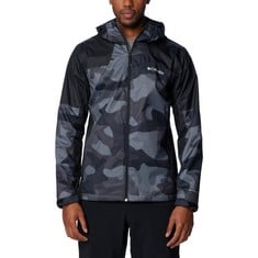 COLUMBIA INNER LIMITS JACKET, MEN'S WATERPROOF RAIN JACKET, BLACK MOD CAMO PRINT/BLACK, SIZE XL - LOCATION 1C.