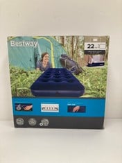 4 X BESTWAY 67000 - SINGLE HORIZON INFLATABLE MATTRESS INDOOR/OUTDOOR 185X76X22 CM BLUE SOFT FLOCKED SURFACE WITH QUICK INFLATE VALVE AND REPAIR PATCH - LOCATION 41C.