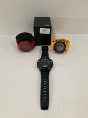 4 X WATCHES VARIOUS MAKES AND MODELS INCLUDING YELLOW AND BLACK ARMITRON MODEL 330FT - LOCATION 10C.