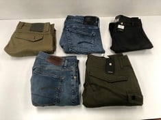 5 X RAW TROUSERS VARIOUS SIZES AND MODELS INCLUDING GREEN TROUSERS SIZE 32 - LOCATION 12C.