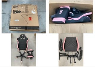 DRIFT GAMING DR35 - PROFESSIONAL CHAIR, LEATHERETTE, PADDED ARMRESTS, CLASS 3 PISTON, REINFORCED NYLON BASE, SWIVEL SEAT, ADJUSTABLE HEIGHT, LUMBAR/CERVICAL CUSHION, COLOUR BLACK/PINK (MAY BE BROKEN