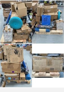 PALLET WITH LOTS OF SPORT RELATED ITEMS INCLUDING CECOTEC EXERCISE BIKE.