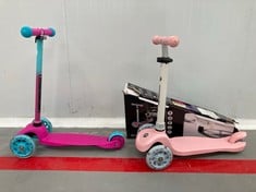 2X CHILDREN'S ITEM WHICH INCLUDES HULAJNOGA SKATEBOARD MODEL TRINGO HYPERMOTION GREY AND PINK.