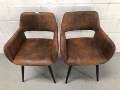 2 X BROWN ARMCHAIRS.