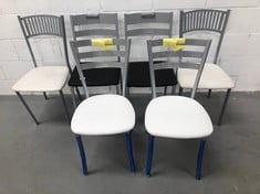 6 X BLACK AND WHITE KITCHEN CHAIRS (DIRTY AND BROKEN FRONT LEFT LEG).