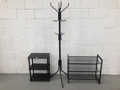 3 X HOME DECOR ITEMS INCLUDING BLACK SONGMICS COAT RACK.