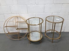 3 X ASSORTMENT OF HOUSEHOLD ITEMS INCLUDING DOUBLE GLAZED ROUND TABLE (1 OF THEM DOES NOT HAVE THE LOWER GLASS).