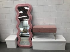 4 X HOUSEHOLD ITEMS INCLUDING PINK MIRROR.