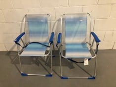 2 X AKTIVE FOLDING BEACH CHAIR, BLUE STRIPES, 44X45X76 CM, WITH ANTI-TIPPER, SHOULDER HANDLE, SUPPORTS 110 KG, HIGH SEAT, ALUMINIUM FRAME, TEXTILENE FABRIC, PLASTIC ARMRESTS (62670).