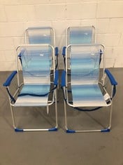 4 X AKTIVE FOLDING BEACH CHAIR, BLUE STRIPES, 44X45X76 CM, WITH ANTI-TIPPER, SHOULDER HANDLE, SUPPORTS 110 KG, HIGH SEAT, ALUMINIUM FRAME, TEXTILENE FABRIC, PLASTIC ARMRESTS (62670).