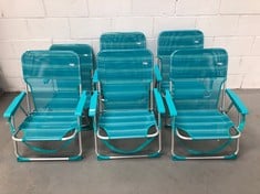 6 X AKTIVE FIXED FOLDING BEACH CHAIR, FIXED BACKREST CHAIR, ALUMINIUM CHAIR, FIXED CHAIR, 44X40X72 CM, SEAT HEIGHT 23 CM, TURQUOISE, WITH CARRYING HANDLE (53958) ( 2 BROKEN).