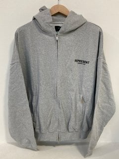 REPRESENT OWNERS CLUB ZIP HOODIE IN GREY UK SIZE M - RRP £170: LOCATION - FRONT BOOTH