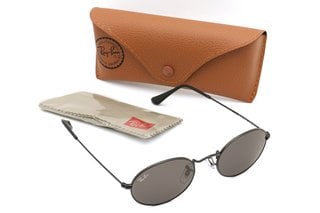 RAYBAN RB3547 UNISEX OVAL SUNGLASSES IN BLACK WITH GREY LENSES. SIZE 51-21-145 - RRP £155: LOCATION - FRONT BOOTH