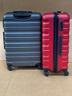 2 X JOHN LEWIS & PARTNERS MEDIUM SIZE HARD SHELL WHEELED COMBINATION LOCK SUITCASES IN GRAPHITE/RED: LOCATION - B6