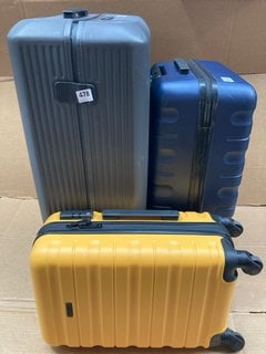 3 X ASSORTED SIZED JOHN LEWIS & PARTNERS HARD SHELL WHEELED COMBINATION SUITCASES IN GRAPHITE/YELLOW/NAVY: LOCATION - B5