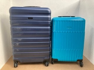 2 X JOHN LEWIS & PARTNERS CABIN SIZE/MEDIUM HARD SHELL WHEELED COMBINATION LOCK SUITCASES IN NAVY/BLUE: LOCATION - C1