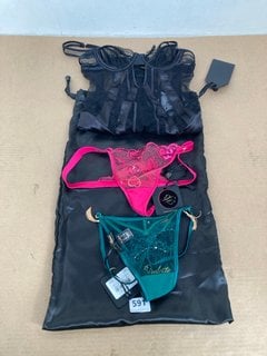 3 X ASSORTED WOMENS HONEY BIRDETTE LINGERIE ITEMS TO INCLUDE JACQUI LACE BODYSUIT IN BLACK- RRP £125.00: LOCATION - C3