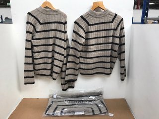 3 X B.YOUNG BY MARIANNE KNITTED JUMPERS IN BEIGE/BLACK - UK XS/S: LOCATION - C4