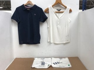 3 X CREW CLOTHING COMPANY HENLEY VESTS IN WHITE - UK 12 TO ALSO INCLUDE CREW CLOTHING COMPANY CLASSIC POLO TOP IN NAVY - UK 10: LOCATION - C5