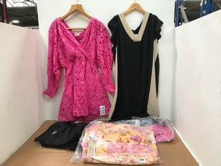 QTY OF ASSORTED CLOTHING ITEMS TO INCLUDE ASOS BRODERIE WRAP BELTED MINI DRESS IN PINK - UK 10: LOCATION - C6