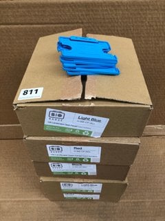 5 X BOXES OF BIO BADGE LANDSCAPE OPEN FACED CARD HOLDERS IN VARIOUS COLOURS: LOCATION - D12