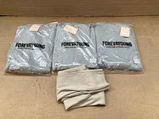 3 X FOREVER YOUNG LOUNGE SETS IN GREY MELANGE - ONE SIZE TO ALSO INCLUDE PAIR OF FOREVER YOUNG LOUNGE LEGGINGS IN BEIGE - ONE SIZE: LOCATION - D9