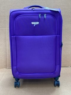 FLYMAX SMALL FABRIC WHEELED SUITCASE IN PURPLE: LOCATION - D7