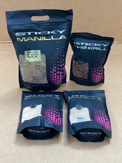 4 X PACKS OF ASSORTED STICKY BAITS ITEMS TO INCLUDE THE KRILL 1KG 12MM BOILIES - BBE 4/9/27: LOCATION - D7