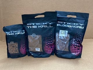 3 X PACKS OF ASSORTED STICKY BAITS ITEMS TO INCLUDE PACK OF THE KRILL 2.5KG 6MM PELLETS - BBE 23/8/27: LOCATION - D7