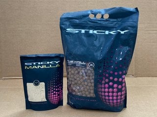 PACK OF STICKY BAITS MANILLA 900G ACTIVE MIX - BBE 9/9/27 TO ALSO INCLUDE PACK OF STICKY BAITS THE KRILL 5KG 16MM BOILIES - BBE 10/9/27: LOCATION - D7