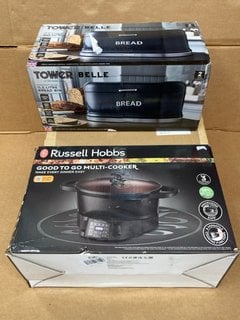 3 X ASSORTED KITCHEN APPLIANCES TO INCLUDE RUSSELL HOBBS GOOD TO GO MULTI-COOKER IN BLACK MODEL: 28270: LOCATION - D4