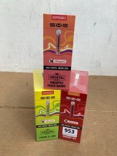 3 X BOXES OF SKE CRYSTAL 20MG 600 PUFF DISPOSABLE VAPES IN LEMON & LIME, CHERRY ICE, PINEAPPLE PEACH MANGO (PLEASE NOTE: 18+YEARS ONLY. ID MAY BE REQUIRED): LOCATION - D0