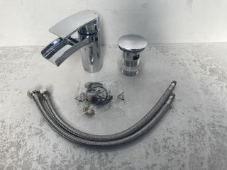 WATERFALL SPOUT MONO BASIN MIXER TAP & CHROME SPRUNG WASTE - RRP £225: LOCATION - RACKING 2