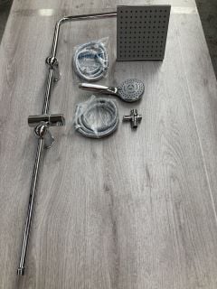 RISER RAIL KIT IN CHROME WITH SQUARE FIXED SHOWER HEAD, MULTI FUNCTION HANDSET & HOSE: LOCATION - RACKING 2