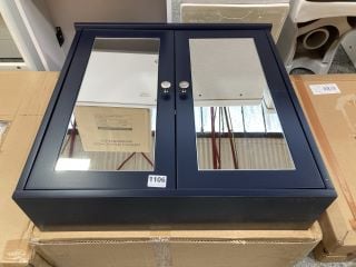 (COLLECTION ONLY) WALL MOUNTED 2 DOOR MIRRORED BATHROOM CABINET IN A NAVY BLUE FRAME 600 X 600 X 160MM - RRP £295: LOCATION - D6