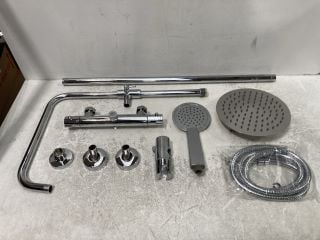 THERMOSTATIC BAR SHOWER VALVE IN CHROME WITH RISE RAIL, ROUND FIXED SHOWER HEAD, HANDSET & HOSE - RRP £705: LOCATION - RACKING 1