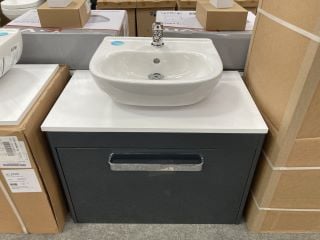 (COLLECTION ONLY) VITRA M-LINE WALL HUNG 1 DRAWER COUNTERTOP SINK UNIT IN ANTHRACITE & WHITE 720 X 420MM WITH A 1TH CERAMIC BASIN COMPLETE WITH MONO BASIN MIXER TAP & CHROME SPRUNG WASTE - RRP £789: