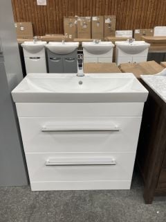 (COLLECTION ONLY) FLOOR STANDING 2 DRAWER SINK UNIT IN WHITE WITH A 810 X 395MM 1TH CERAMIC BASIN COMPLETE WITH A MONO BASIN MIXER TAP IN CHROME WITH POP UP WASTE - RRP £860: LOCATION - D3